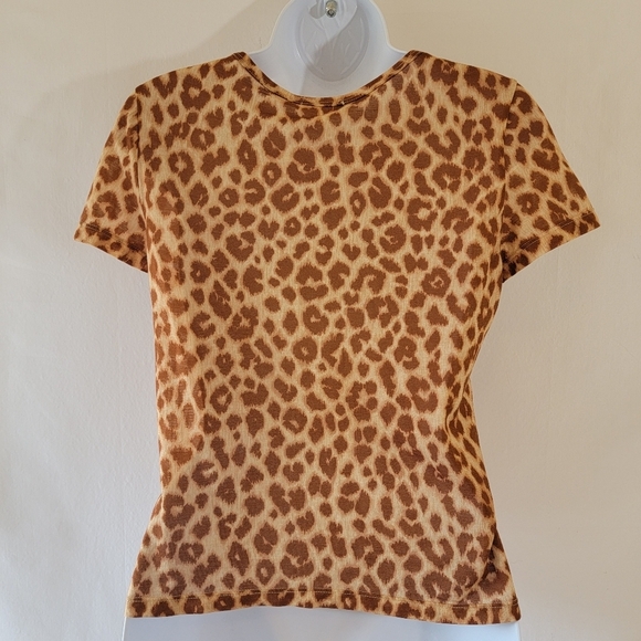 A.L.C. Womens Animal Print Top Sz S Short Sleeve Crewneck Lightweight Minimalist - Picture 3 of 12